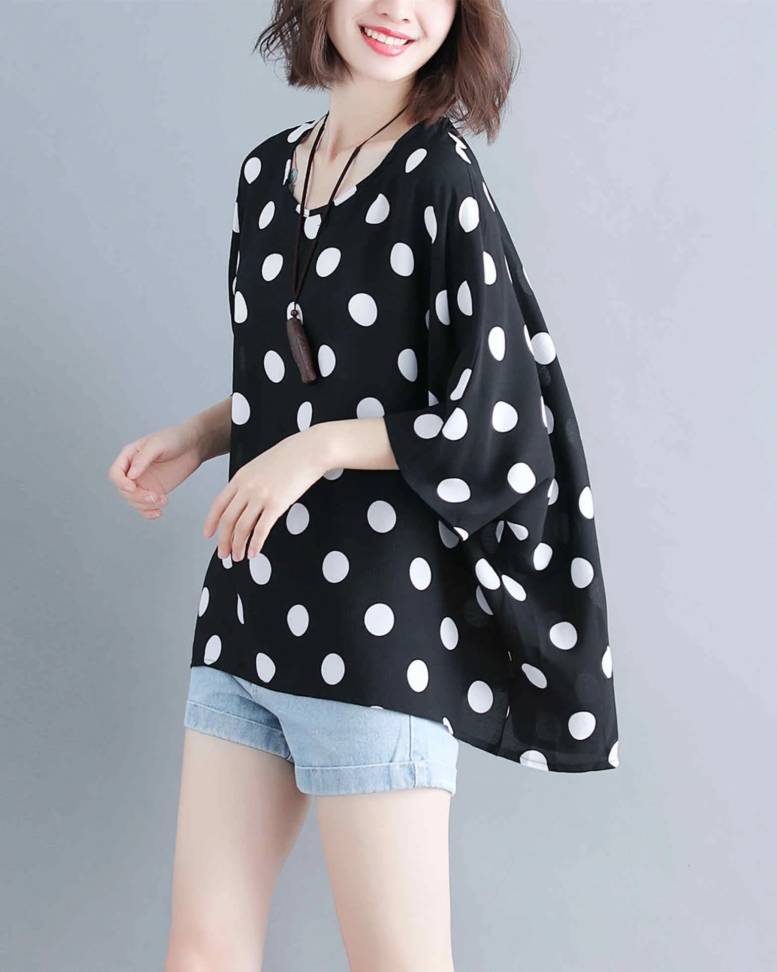 ellazhu Women's Batwing Sleeve Blouse Crewneck Top for Summer GA2480