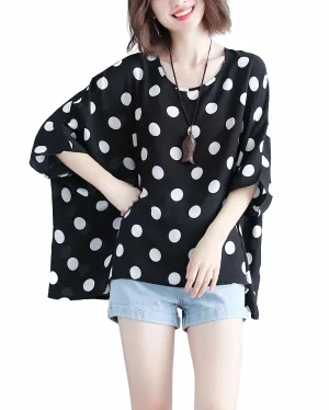 ellazhu Women's Batwing Sleeve Blouse Crewneck Top for Summer GA2480