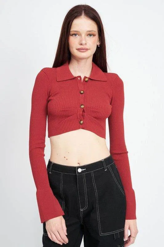 Emory Park | Long Sleeve Button Up Crop Top
