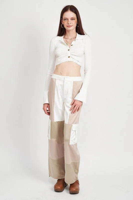 Emory Park | Long Sleeve Button Up Crop Top