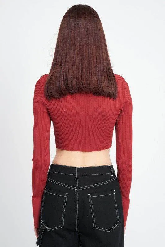Emory Park | Long Sleeve Button Up Crop Top