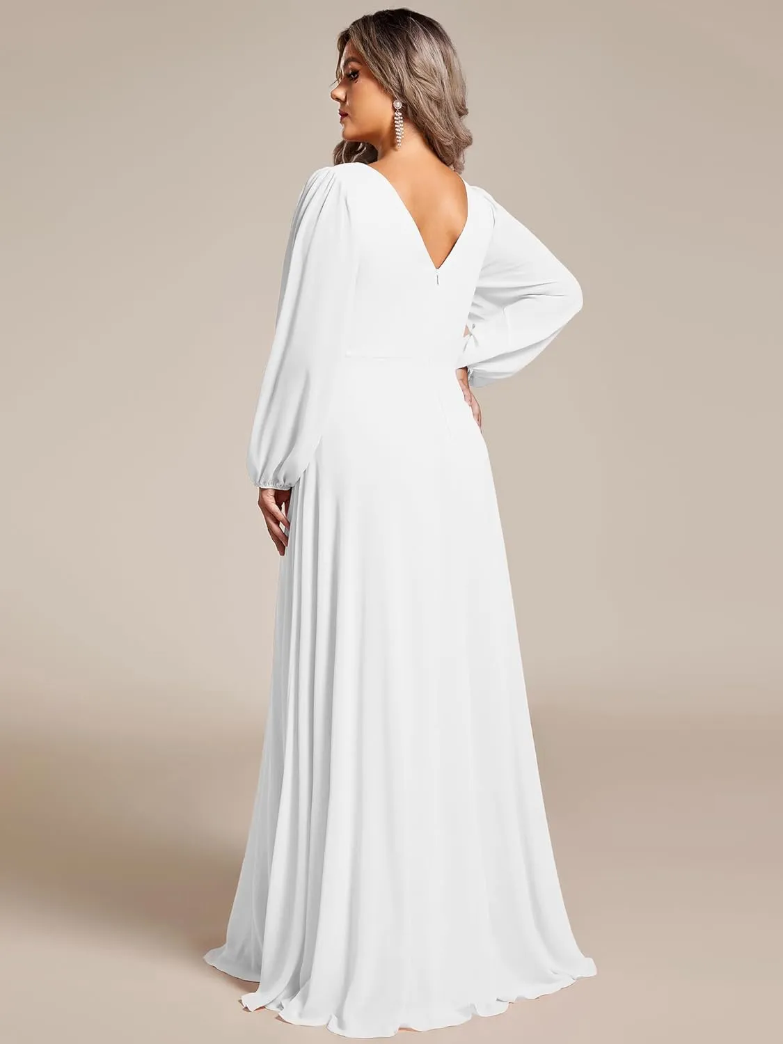 Ever-Pretty Women's Beads Waist Long Sleeves V Neck Plus Size Formal Evening Dresses 01981-DA
