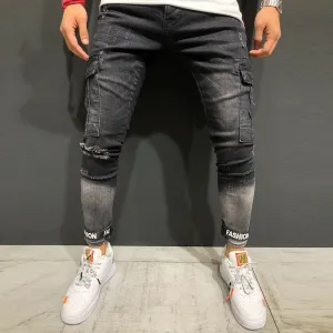 Fashion Men'S Broken Holes Middle Waist Jeans