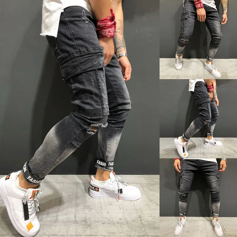 Fashion Men'S Broken Holes Middle Waist Jeans