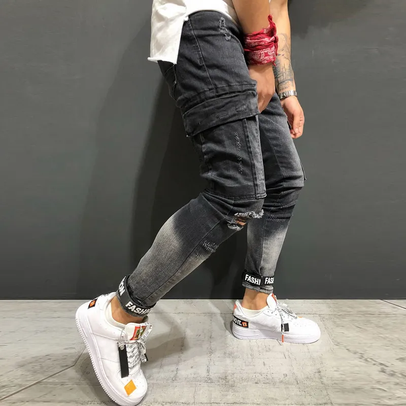 Fashion Men'S Broken Holes Middle Waist Jeans