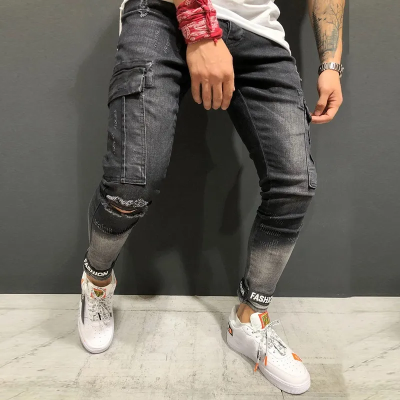 Fashion Men'S Broken Holes Middle Waist Jeans