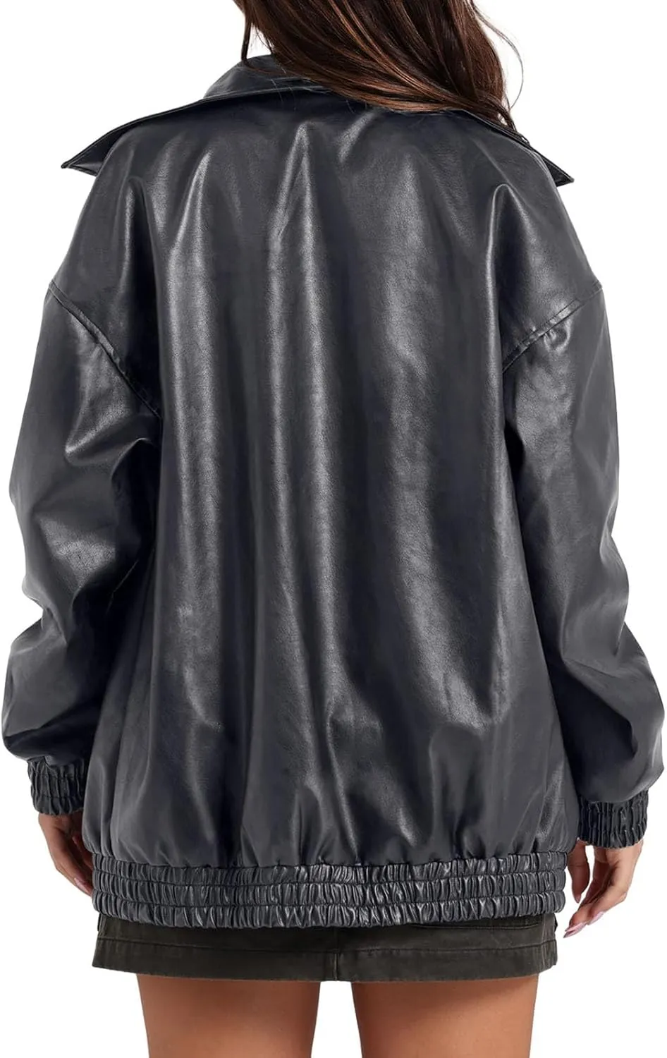 Faux Leather Jackets For Women Trendy Casual Long Sleeve Motorcycle Jackets Oversized Lapel Suede Bomber Jackets