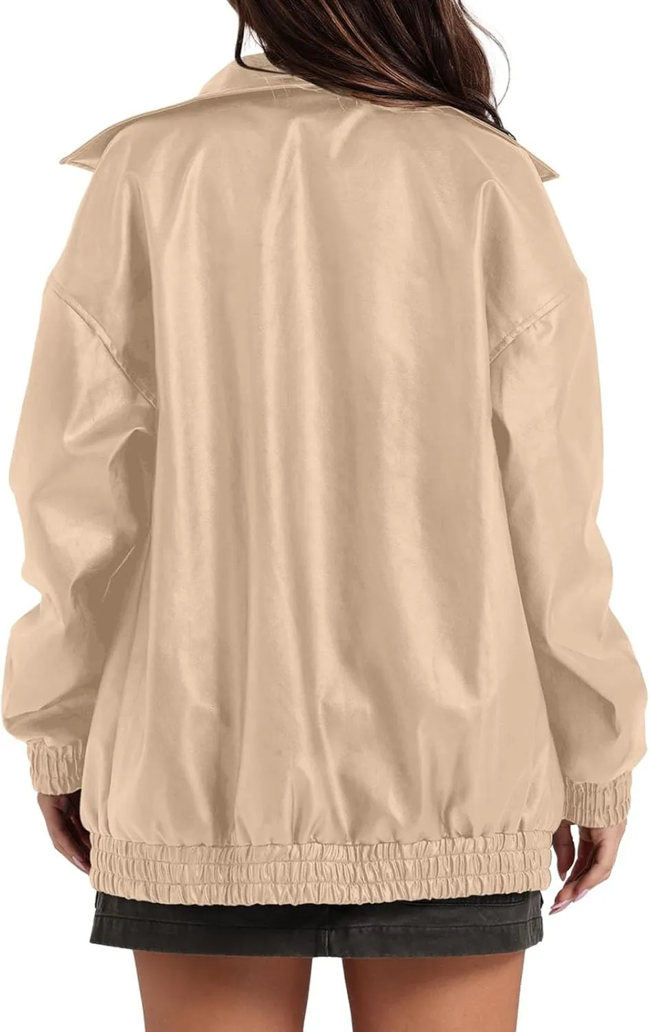 Faux Leather Jackets For Women Trendy Casual Long Sleeve Motorcycle Jackets Oversized Lapel Suede Bomber Jackets
