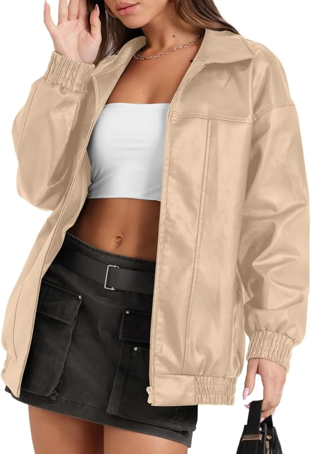 Faux Leather Jackets For Women Trendy Casual Long Sleeve Motorcycle Jackets Oversized Lapel Suede Bomber Jackets