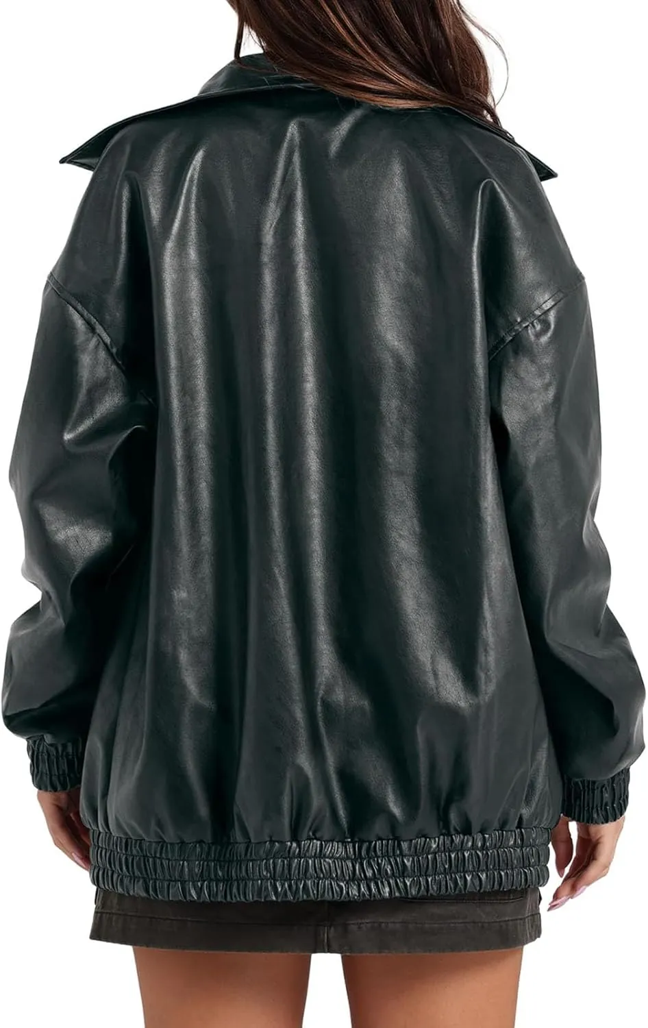 Faux Leather Jackets For Women Trendy Casual Long Sleeve Motorcycle Jackets Oversized Lapel Suede Bomber Jackets