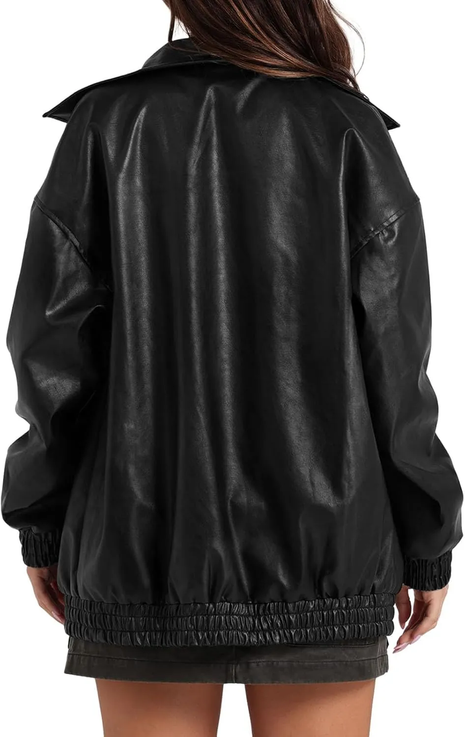 Faux Leather Jackets For Women Trendy Casual Long Sleeve Motorcycle Jackets Oversized Lapel Suede Bomber Jackets