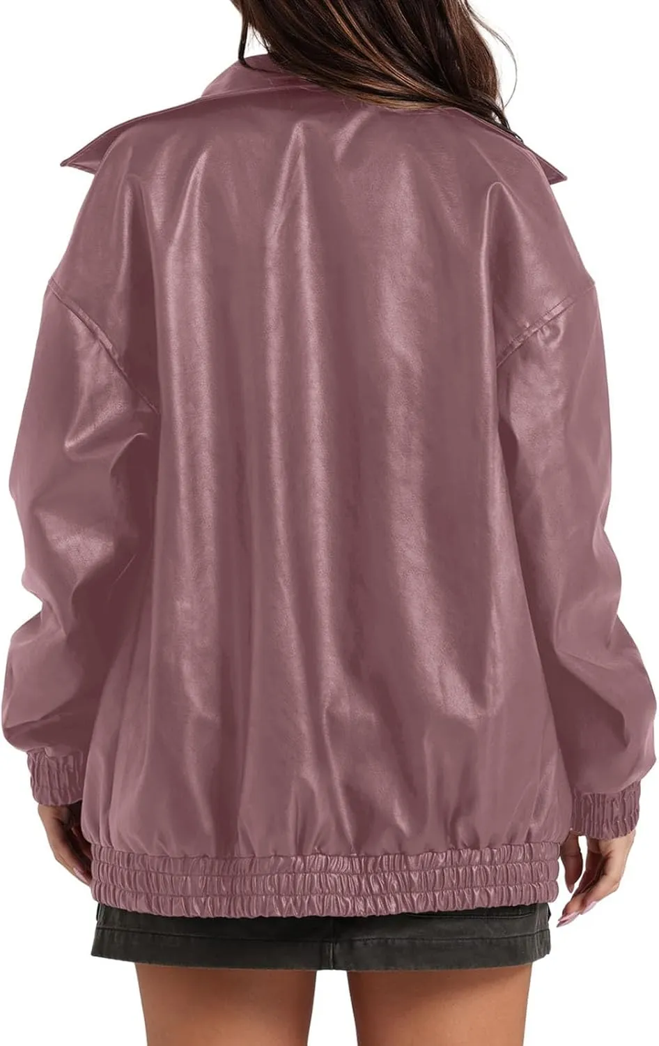 Faux Leather Jackets For Women Trendy Casual Long Sleeve Motorcycle Jackets Oversized Lapel Suede Bomber Jackets