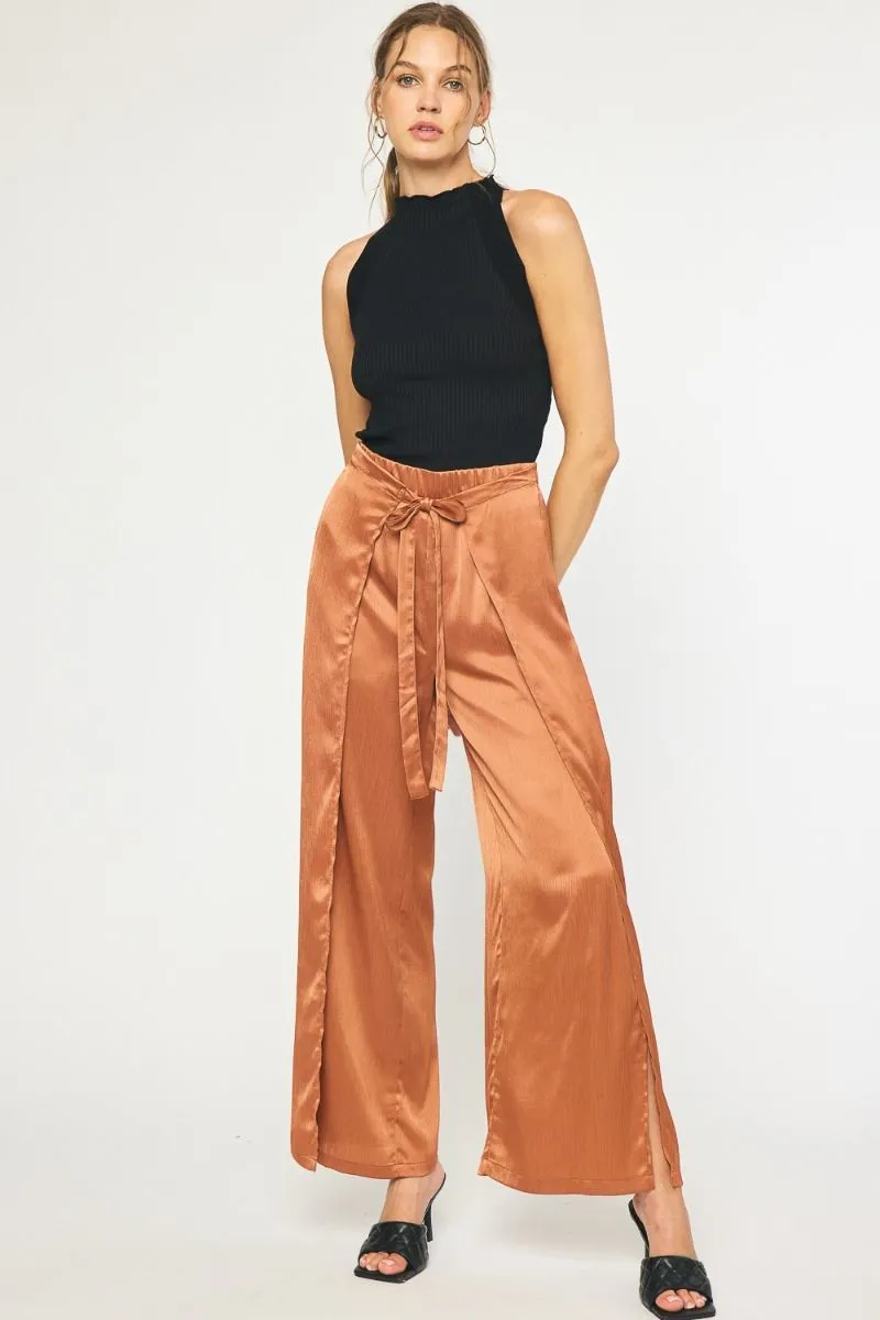 Faux Wrapped Satin Tie Pants