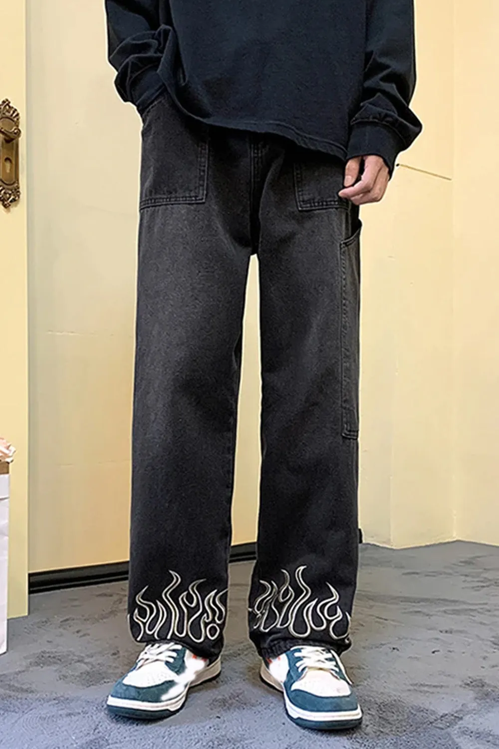Flame Pattern Long Hip Hop Jeans Pants