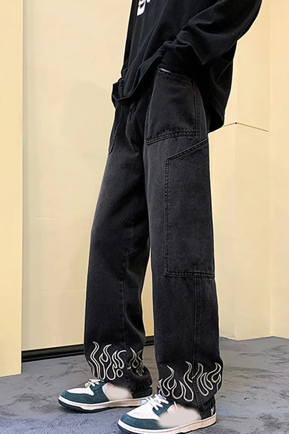 Flame Pattern Long Hip Hop Jeans Pants