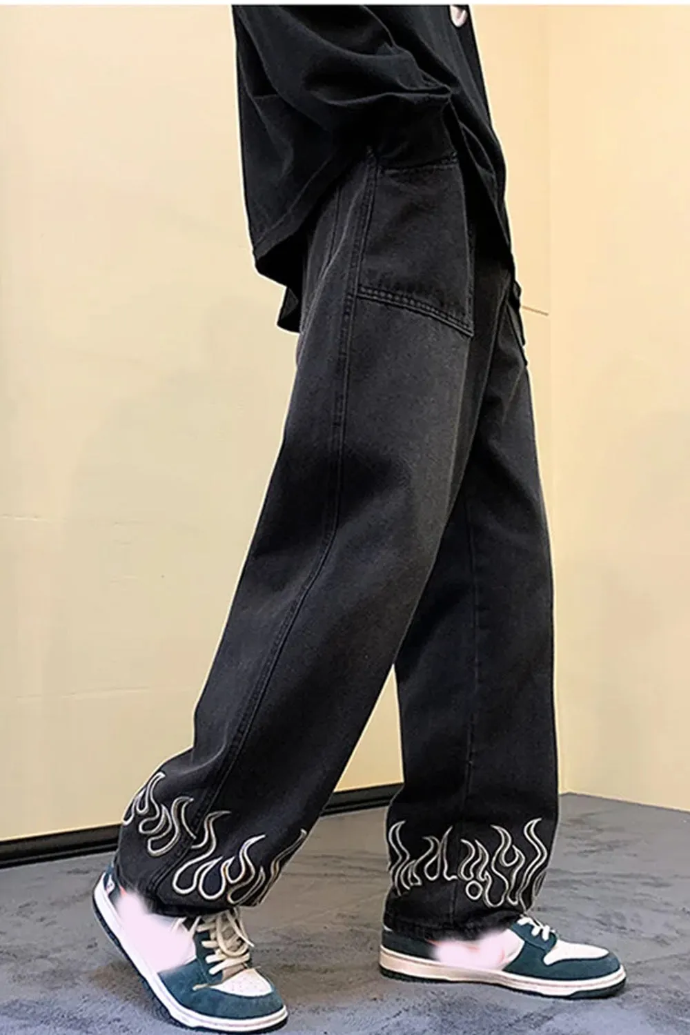 Flame Pattern Long Hip Hop Jeans Pants