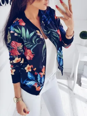 Floral Spring Jacket Spring Women Crop Jacket Vintage Floral Print Zipper Bomber