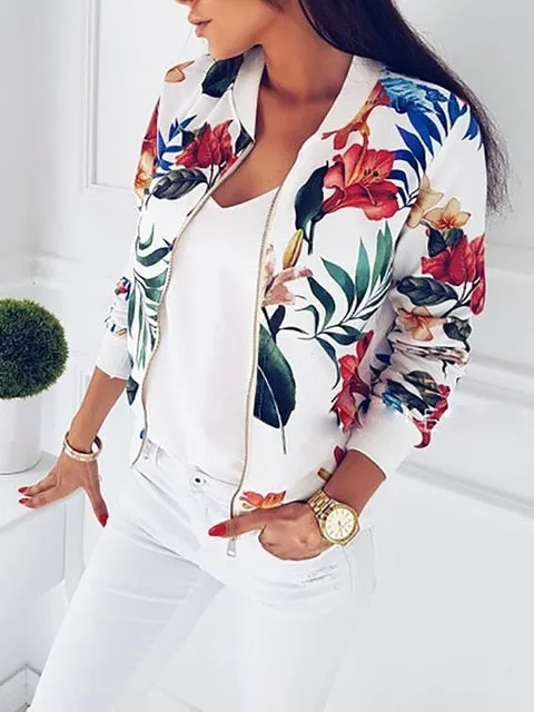 Floral Spring Jacket Spring Women Crop Jacket Vintage Floral Print Zipper Bomber