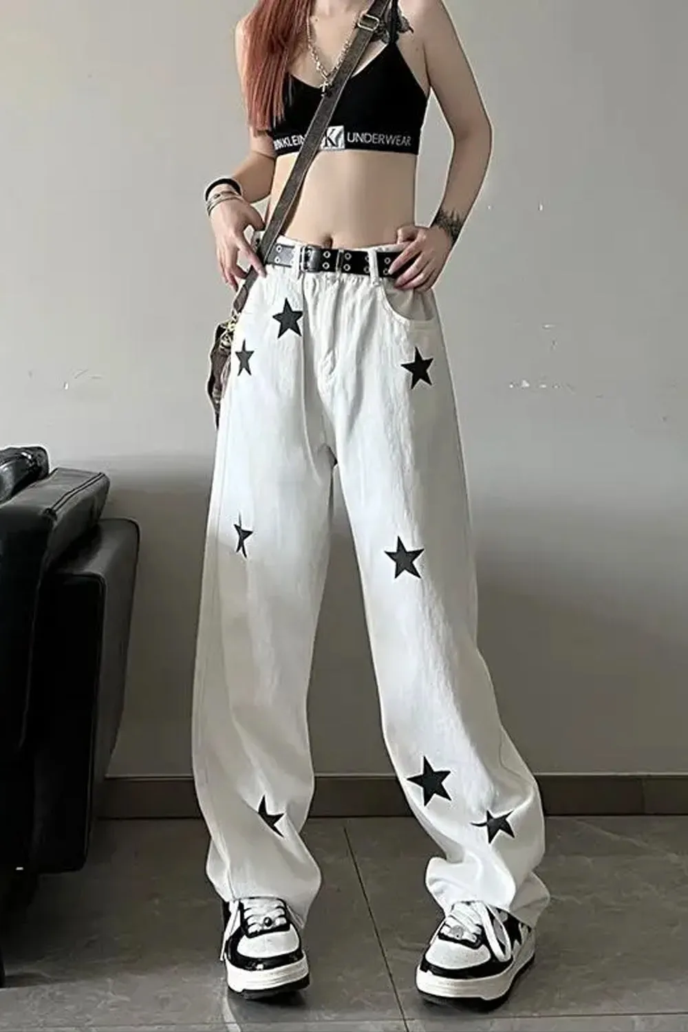 Flytonn-cute winter outfits casual winter outfits christmas outfit party look inspos High Waist Stars Pattern Jeans Pants