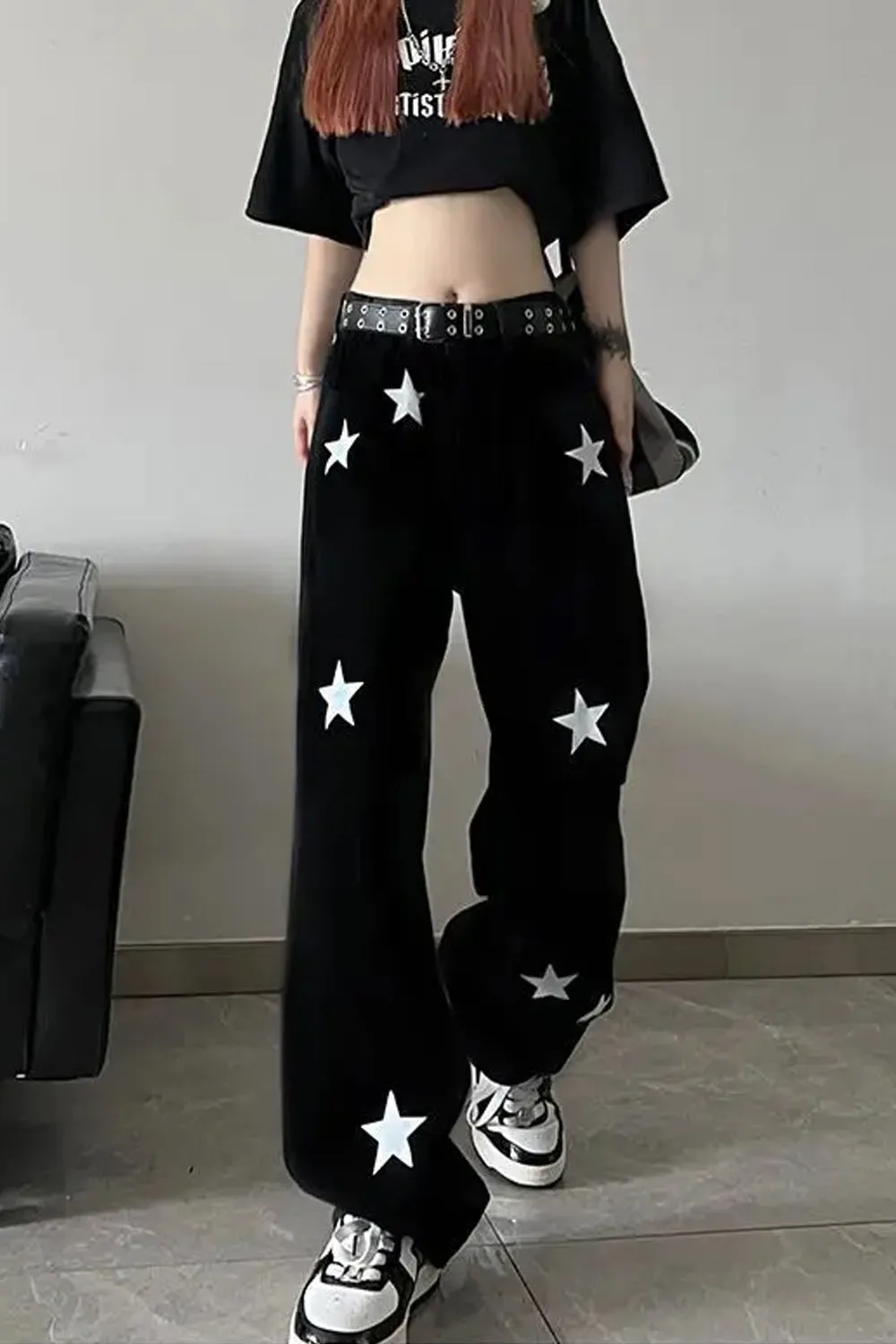 Flytonn-cute winter outfits casual winter outfits christmas outfit party look inspos High Waist Stars Pattern Jeans Pants
