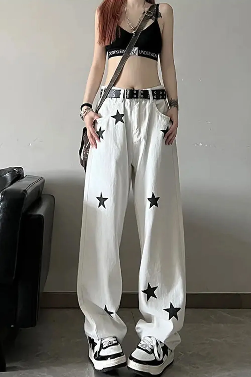 Flytonn-cute winter outfits casual winter outfits christmas outfit party look inspos High Waist Stars Pattern Jeans Pants