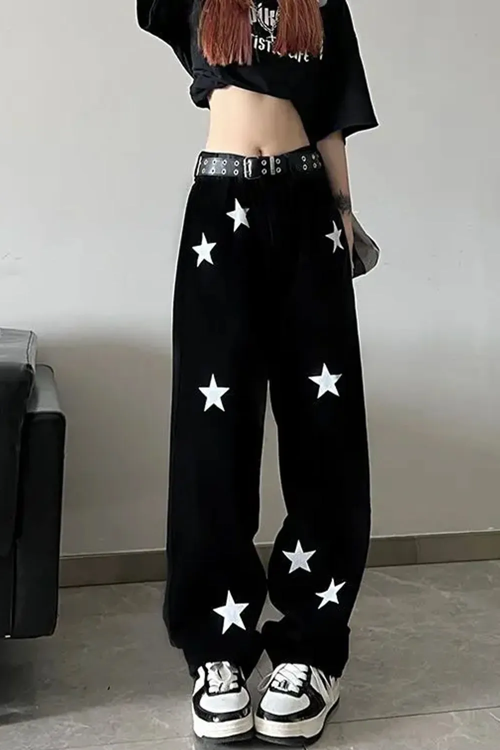 Flytonn-cute winter outfits casual winter outfits christmas outfit party look inspos High Waist Stars Pattern Jeans Pants