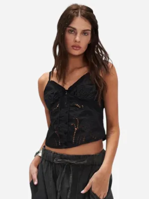 Free People Sweet Sami Eyelet Top - Black