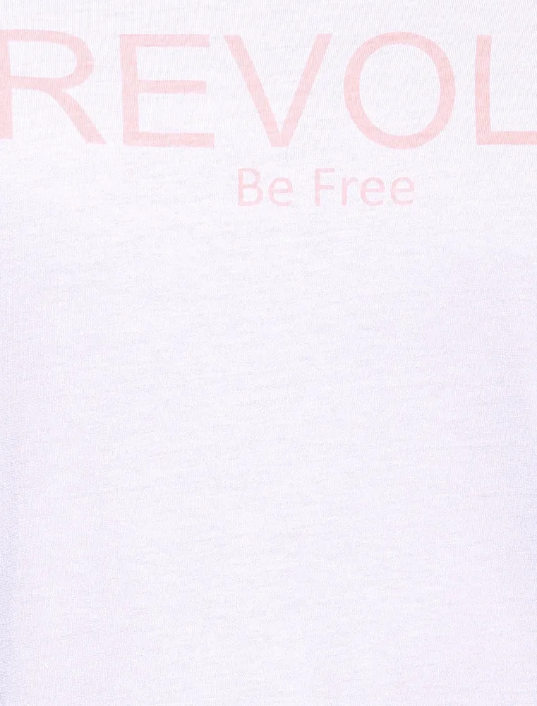 Frontier Motif Crew Neck T-Shirt in White & Pink