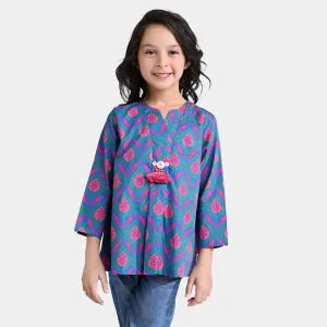 Girls Cotton Poplin Casual Top Art-Multi