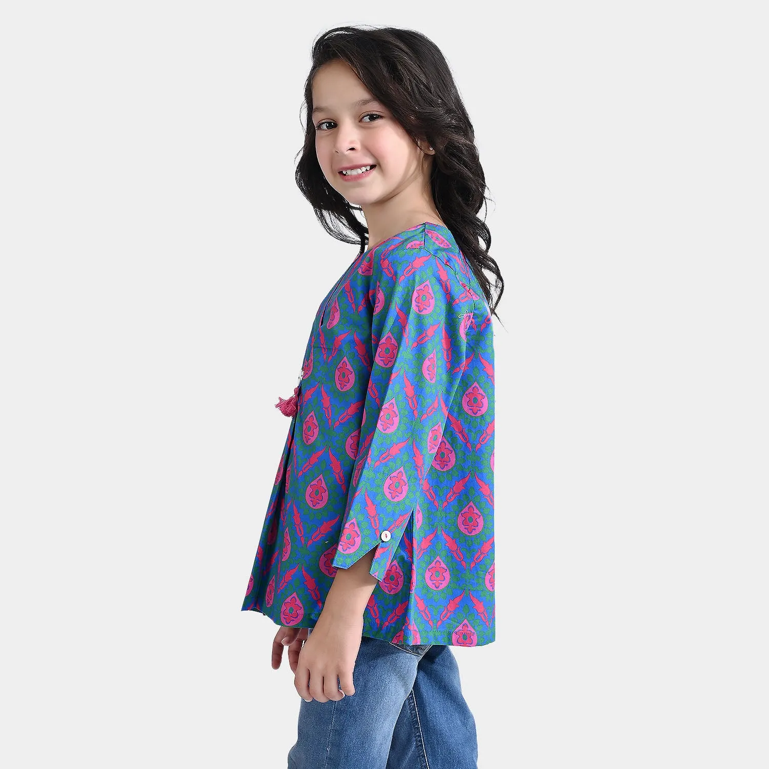 Girls Cotton Poplin Casual Top Art-Multi