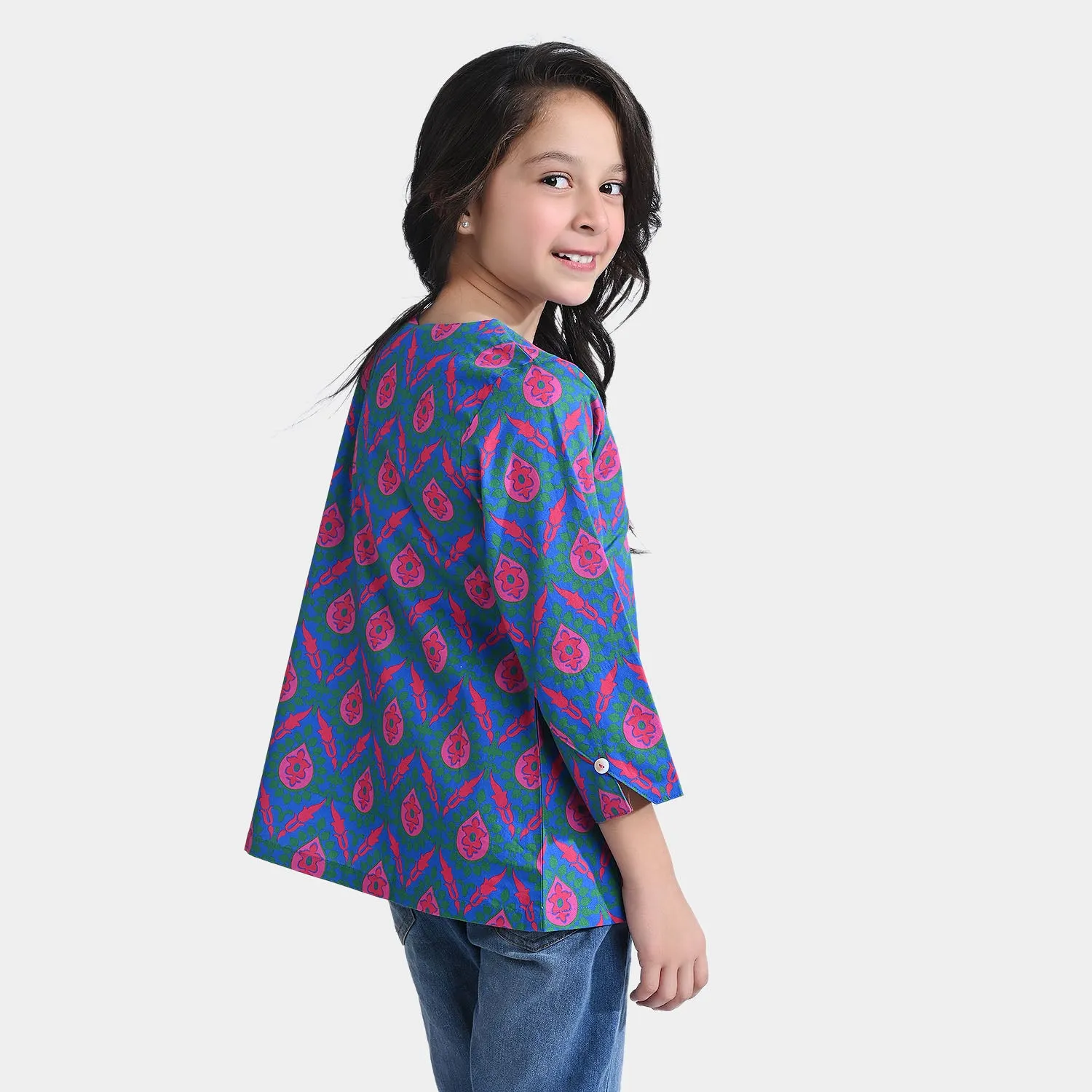 Girls Cotton Poplin Casual Top Art-Multi