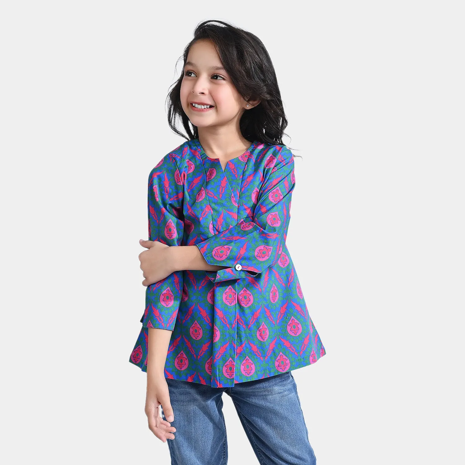 Girls Cotton Poplin Casual Top Art-Multi