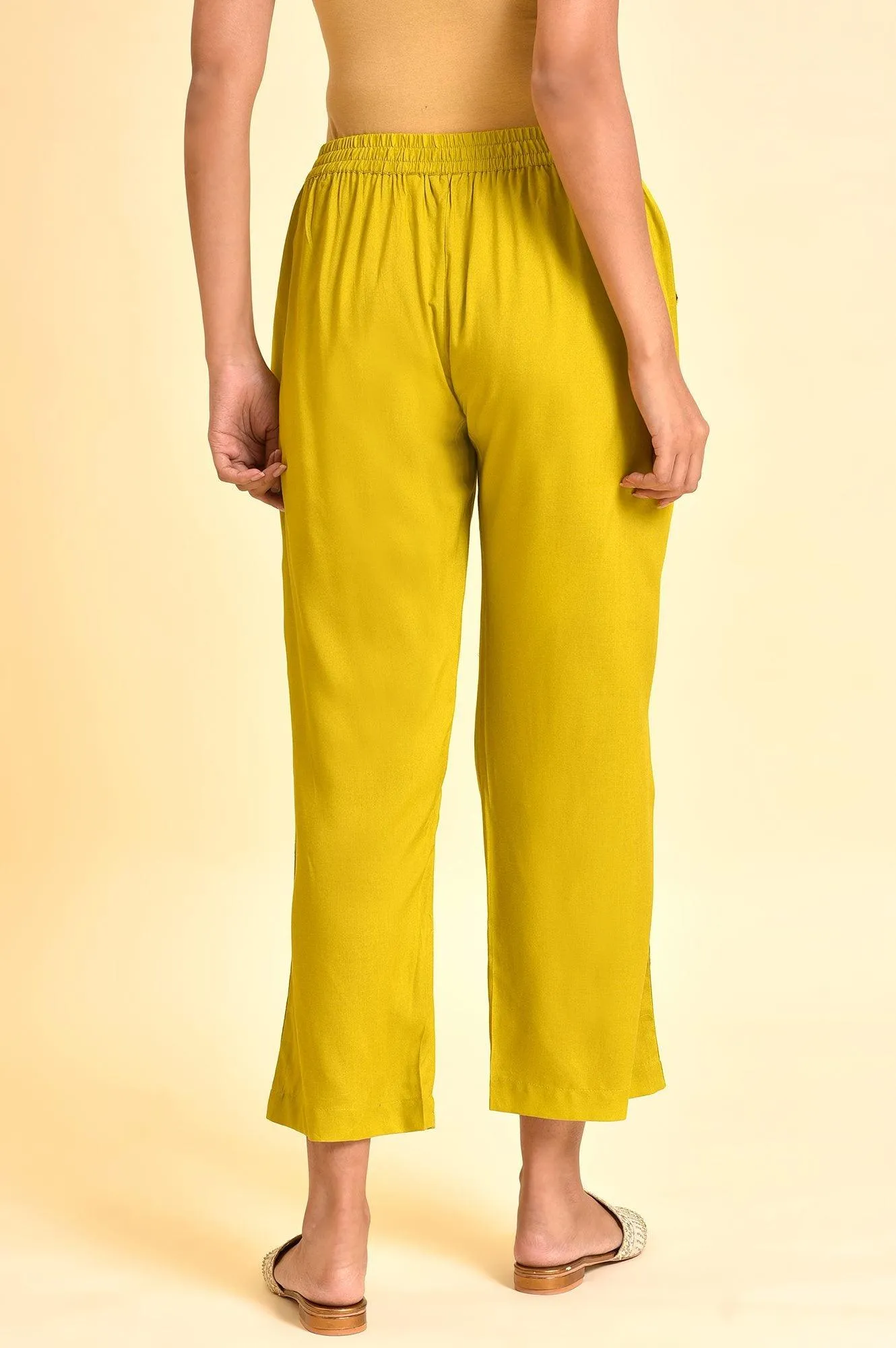 Green Lace Inserted Straight Pants