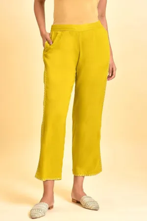 Green Lace Inserted Straight Pants