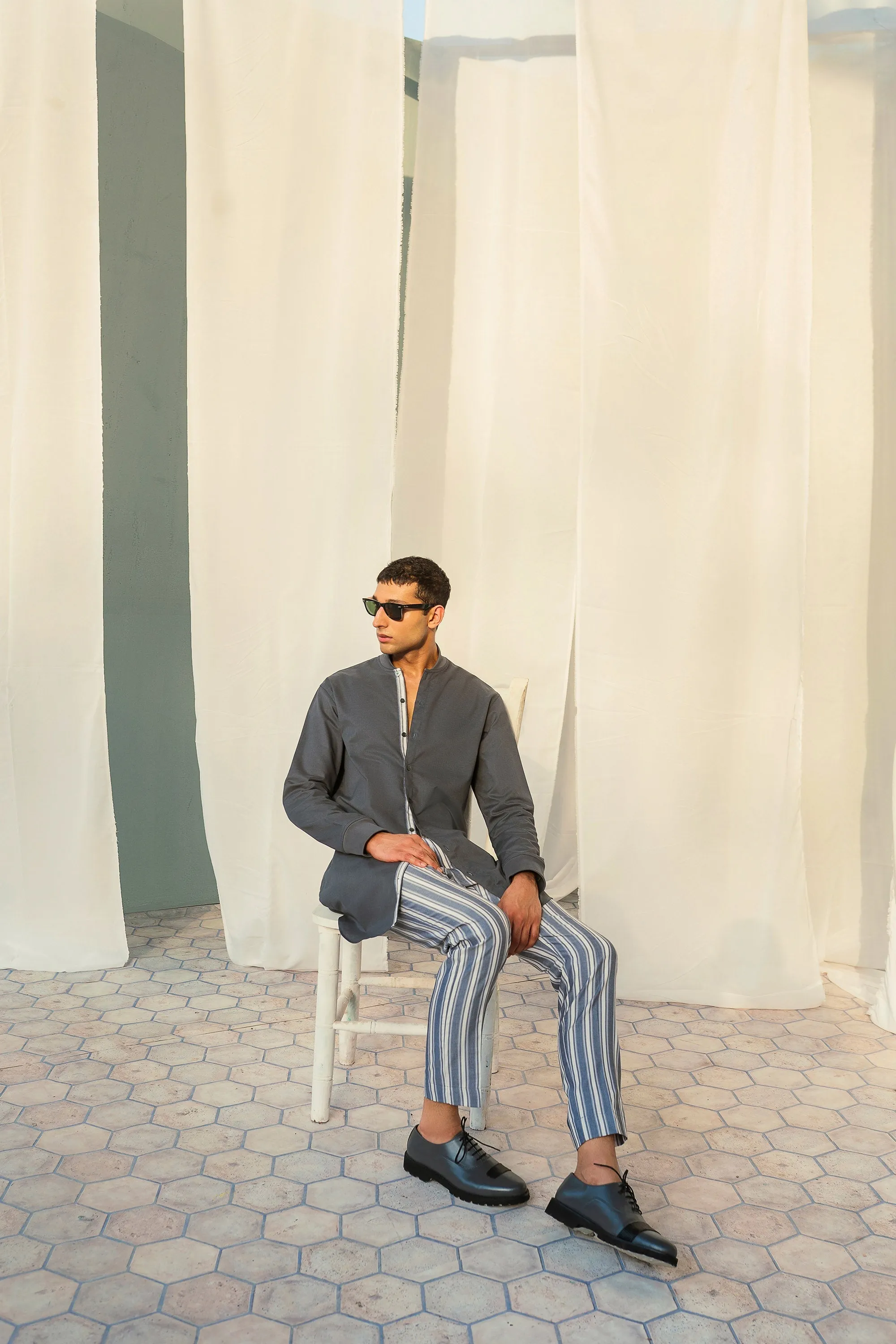 Grey White Stripes Pants