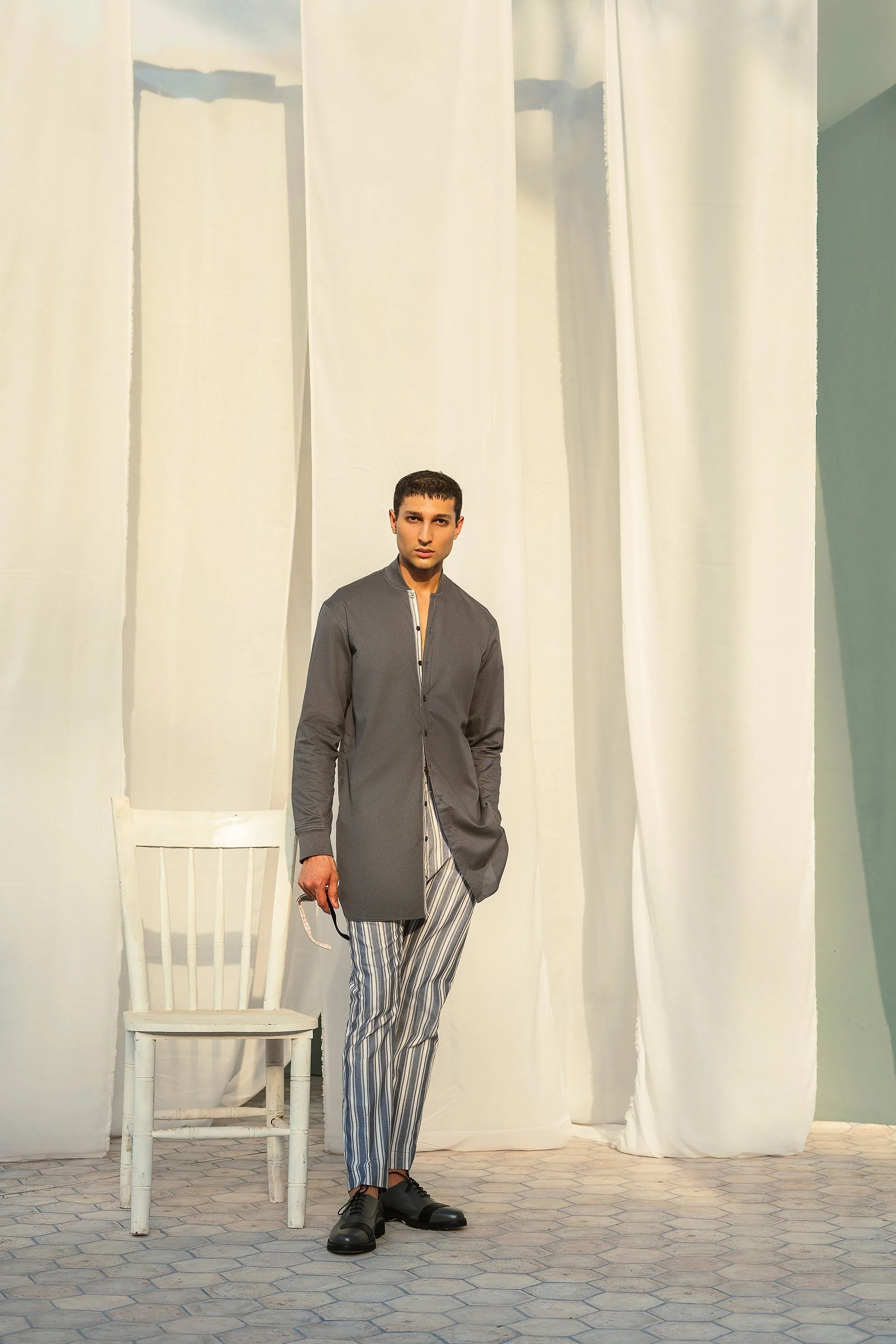 Grey White Stripes Pants