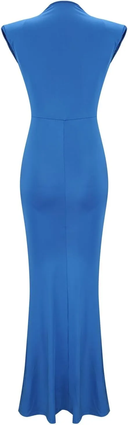HGps8w Womens Deep V-Neck Sleeveless Party Dress with Pad Shoulder Mermaid Cocktail Maxi Dress Formal Party Evening Gowns