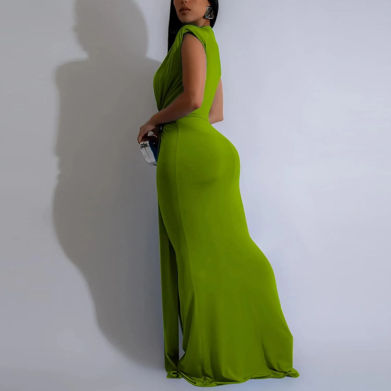 HGps8w Womens Deep V-Neck Sleeveless Party Dress with Pad Shoulder Mermaid Cocktail Maxi Dress Formal Party Evening Gowns