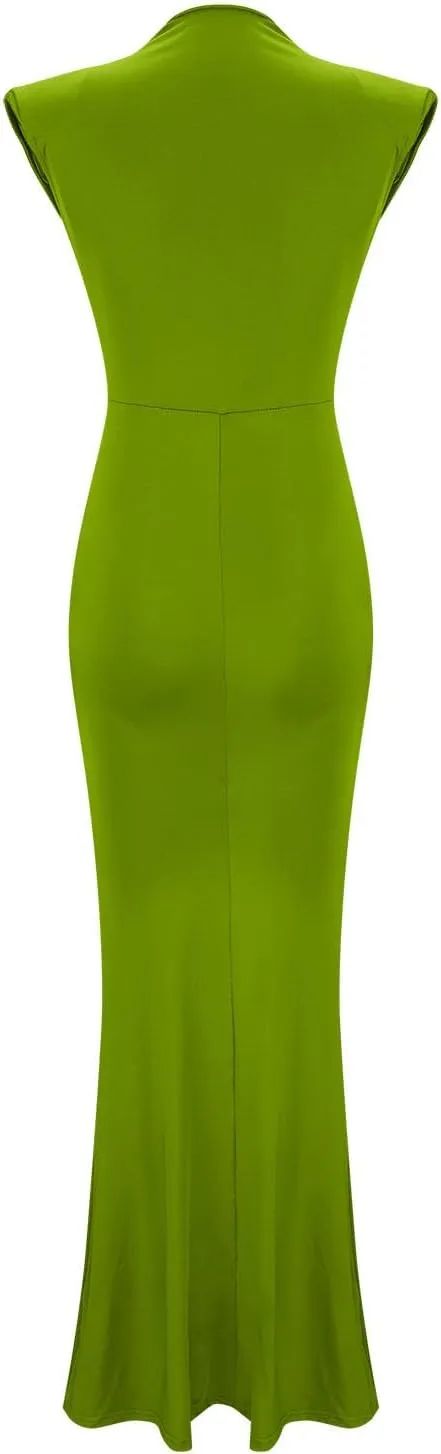 HGps8w Womens Deep V-Neck Sleeveless Party Dress with Pad Shoulder Mermaid Cocktail Maxi Dress Formal Party Evening Gowns