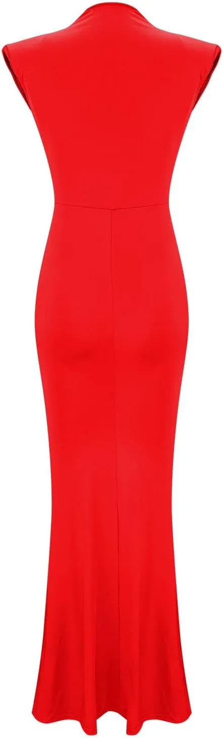 HGps8w Womens Deep V-Neck Sleeveless Party Dress with Pad Shoulder Mermaid Cocktail Maxi Dress Formal Party Evening Gowns