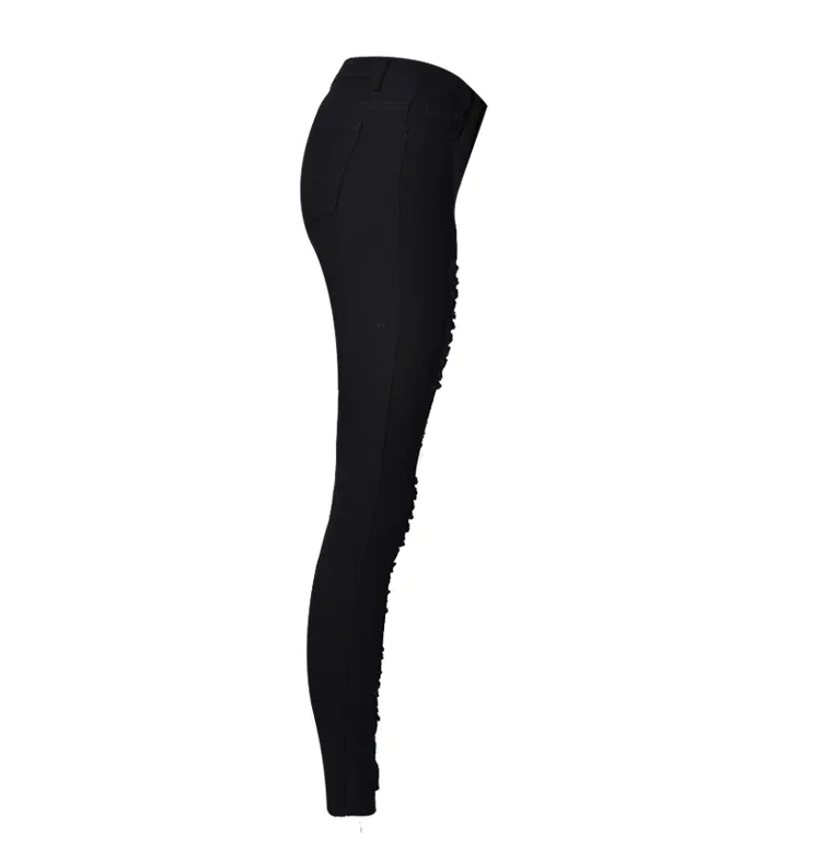 High Waist Ripped Elastic Slim Holes Jeans
