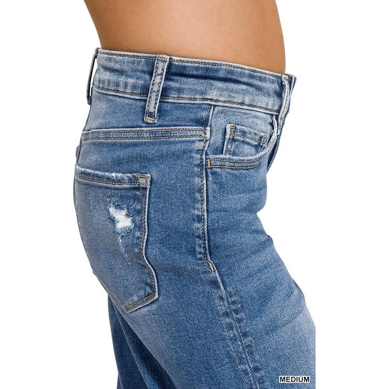 HIGH WAIST STRAIGHT LEG MEDIUM WASH DENIM PANTS
