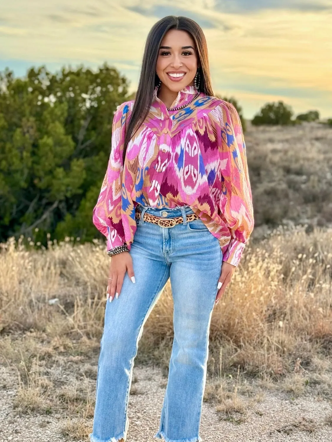 Hollyn Abstract Print Button Up Blouse