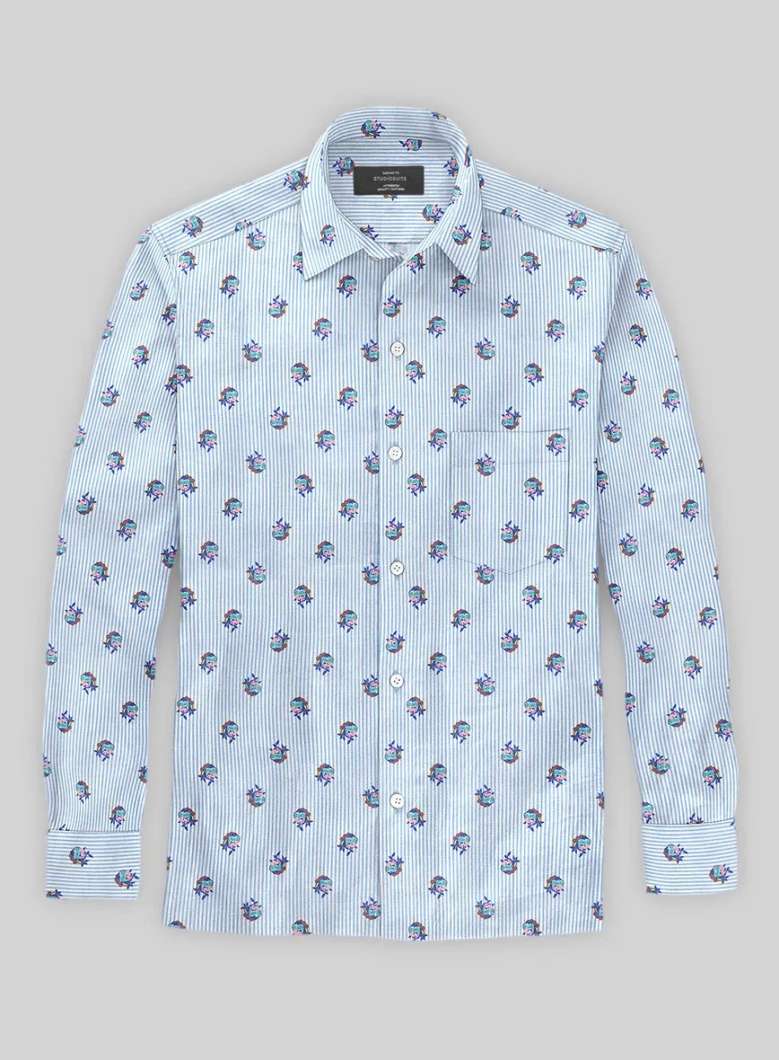 Italian Bengal Stripe Blue Summer Linen Shirt