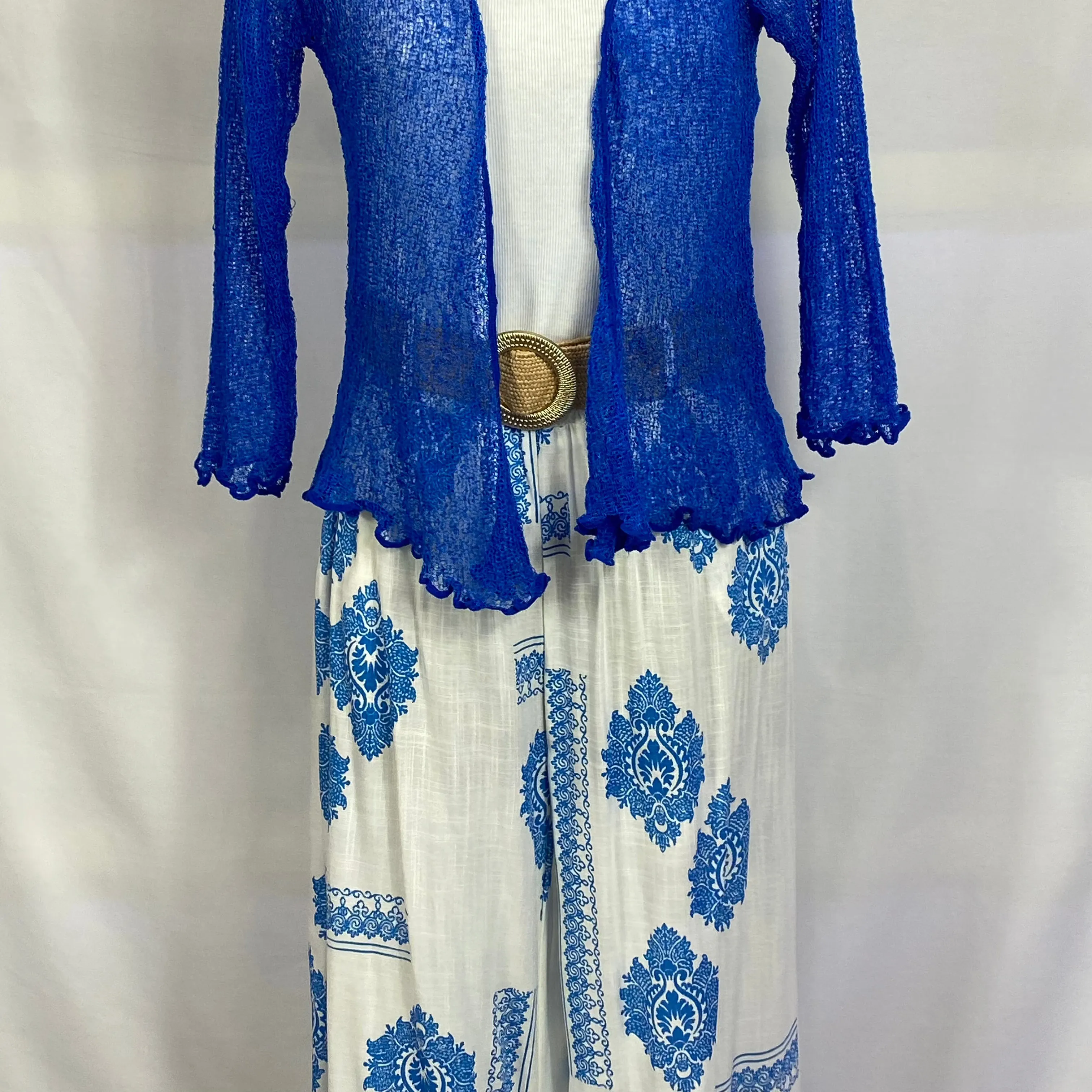 Italian Print Wide Leg Pant With Belt
