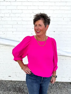 Ivy Jane: 3/4 Sleeve Basic Top in Hot Pink