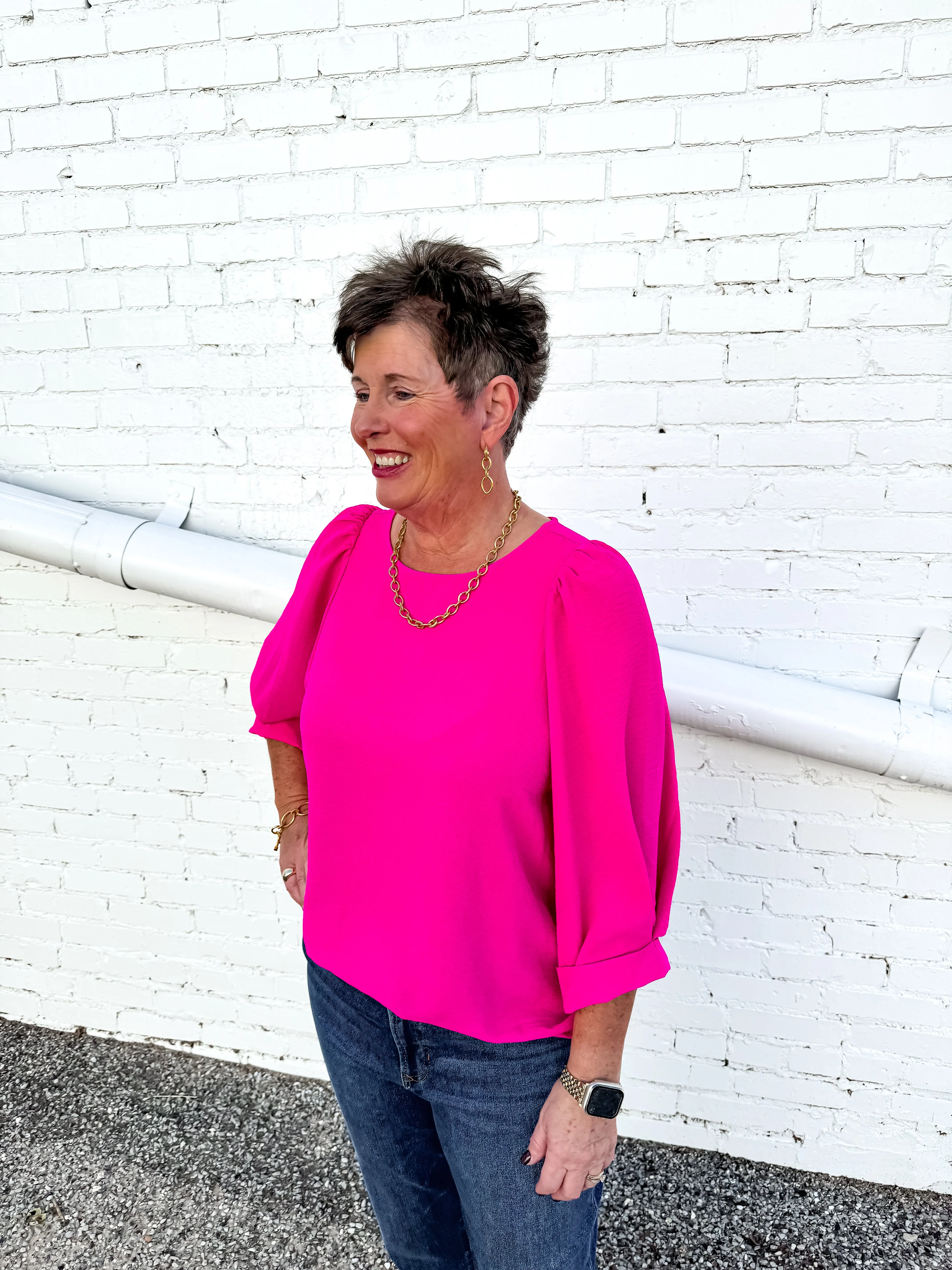 Ivy Jane: 3/4 Sleeve Basic Top in Hot Pink