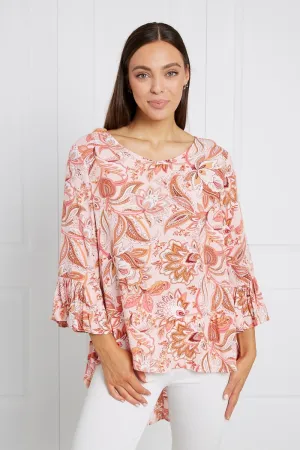 IZ Izabel 3/4 Sleeve Paisley Print Peasant Top Pink Red Paisley 8