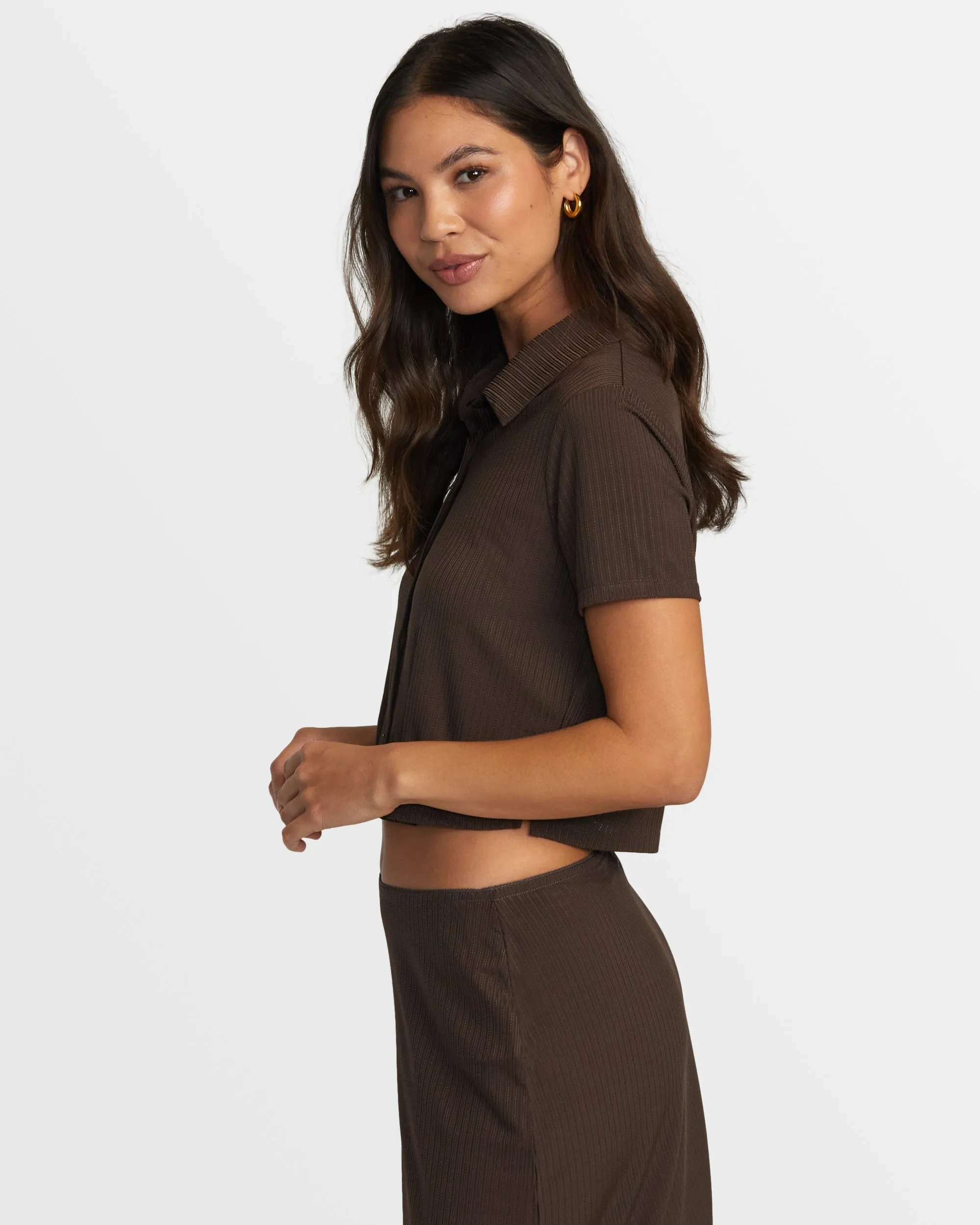 Jenni Buttoned Short-Sleeve Shirt - Chocolate Torte