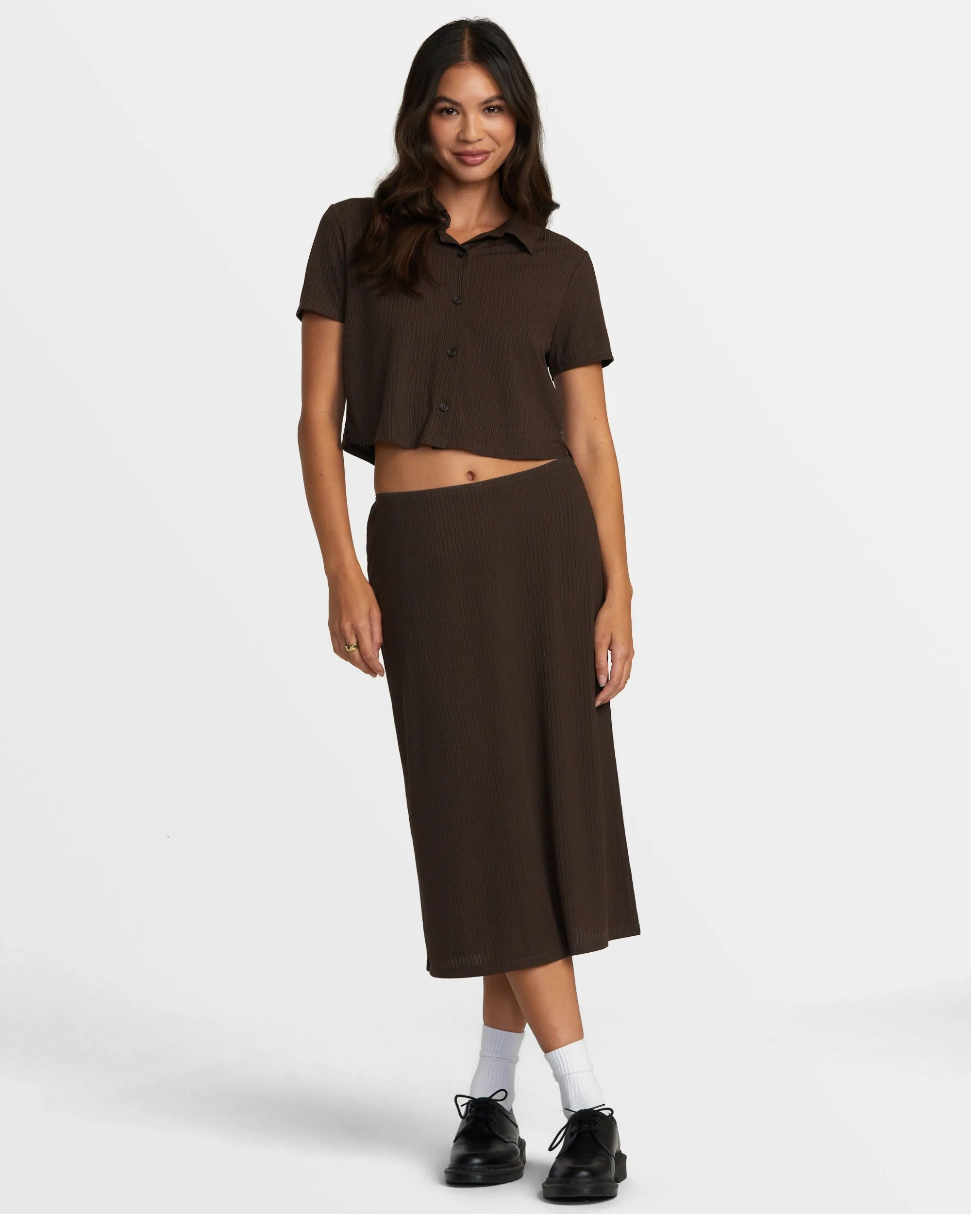 Jenni Buttoned Short-Sleeve Shirt - Chocolate Torte